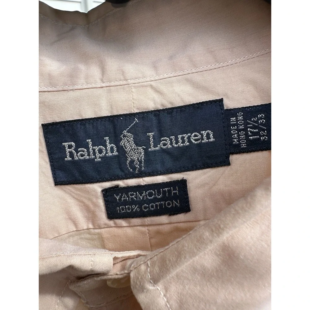 Polo‎ Ralph Lauren Yarmouth cotton Shirt Men 17 32/33 Peach Long Sleeves